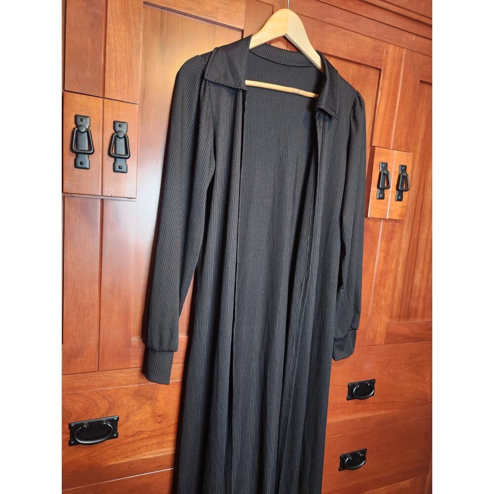 Black Ribbed Lounge Set with Robe and High Rise Bottoms Women's Size Large - Picture 11 of 11